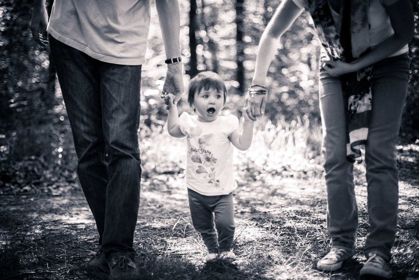 Il  est plus rassurant de donner la main à maman et papa pour ses premiers pas en forêt